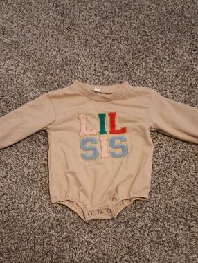 Lil Sis Beige Baby Bodysuit with Colorful Appliqué